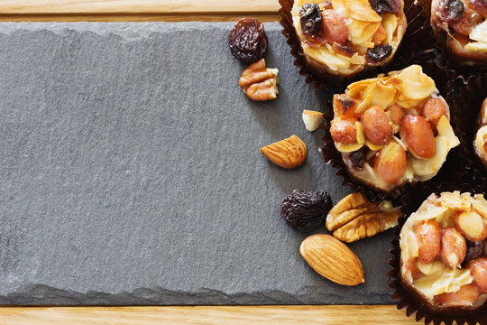 Sweets with nuts and caramel