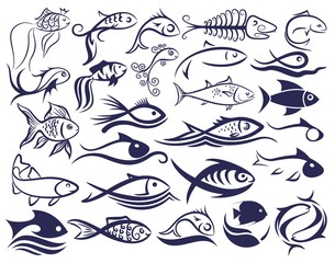 Set of logos fishes. 