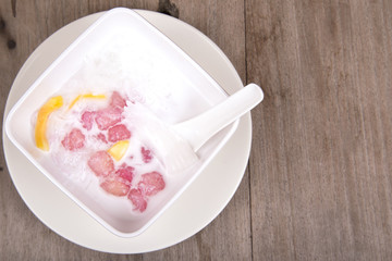 Thai dessert. Water Chestnuts in Coconut Milk. Tub Tim Krob...