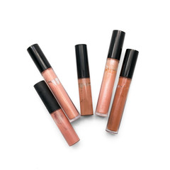 Lip gloss in nude tone from top view isolated on white background 