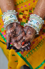 Hindu Nepali Bride's Hand on the wedding day with Beautiful Henna Design