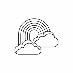 Rainbow and clouds icon in outline style isolated vector illustration
