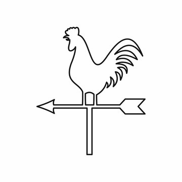 Weather vane with cock icon in outline style isolated vector illustration