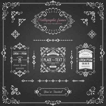 Ornate chalkboard frames and scroll elements for weddings, anniversaries, engagements, save the date announcements, thank you notes or any special occasion. 