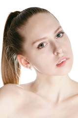 Obraz premium Portrait of beautiful woman on white background