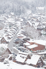 World Heritage Site Shirakawago village with snow in winter