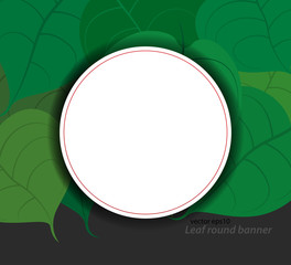 Leaf with round banner scene vector nature background