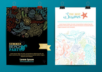 Vector set of two underwater life poster templates.