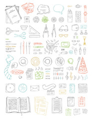 Vector set of doodles work place objects.