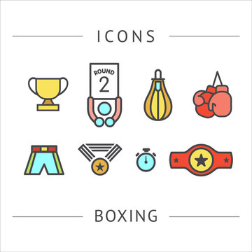 Boxing. Vector line icons and pictograms.