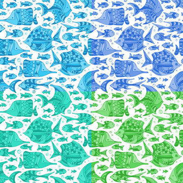 Vector set of seamless fish patterns.