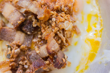pan-fried egg with pork and toppings, Breakfast food in Thai sty