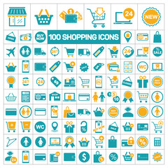100 shopping icons set two color on white background