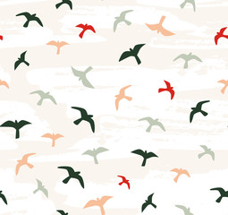 Seamless flying birds. Vector seamless pattern.