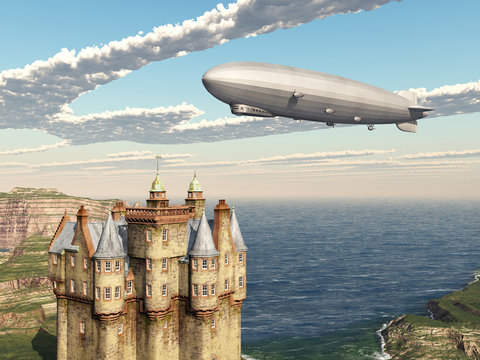 Scottish castle and airship