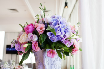 Wedding flower composition. Wedding interior.