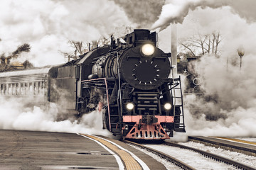 Retro steam train. - obrazy, fototapety, plakaty