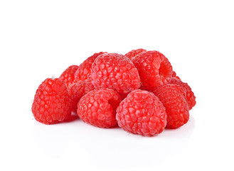 Pile raspberry red ripe white background