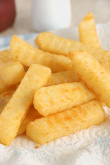 Freshly cooked crinkle cut chips or French fries