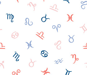 Vector Seamless pattern with horoscope zodiac signs.Colorful hipster background.