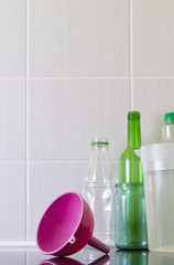 Funnel, a device for pouring liquid into narrow places.