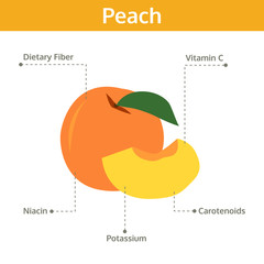 peach nutrient of facts and health benefits, info graphic fruit