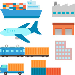 コンテナ輸送のイラストセット