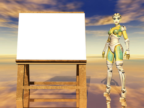 Easel and female robot