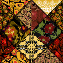 Patchwork pattern floral ornament design print