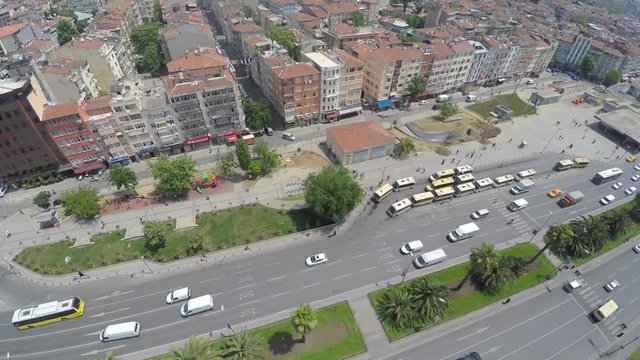 Aerial shot of traffic in the city