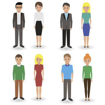 Group of business men and business women standing on white background. Flat design people characters.
