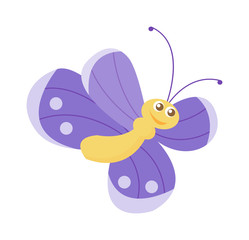 Cute flat butterfly vector. Flat butterfly isolated on white background. Different hand made style butterfly insects vector illustration. Baby kids butterfly insects