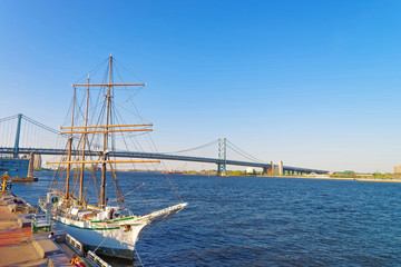 Tall ship at the waterfront of Delaware in Philadelphia