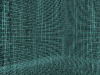 Virtual room with abstract data stream. Modern technology concept.