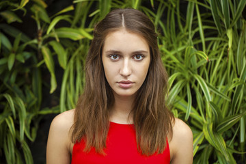 Fototapeta premium Portrait close up of young beautiful brunette woman