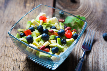 Fresh avocado salad with blueberries
