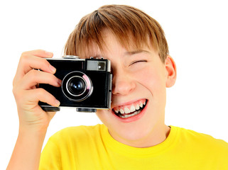 Kid with Vintage Photo Camera