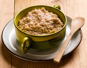 oatmeal in green bowl