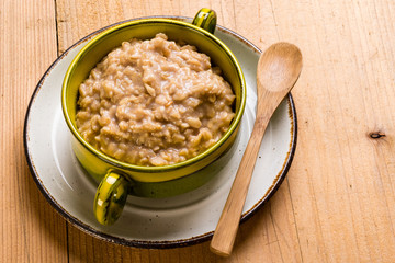 oatmeal in green bowl