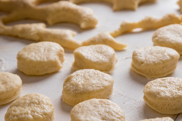 raw scones on table