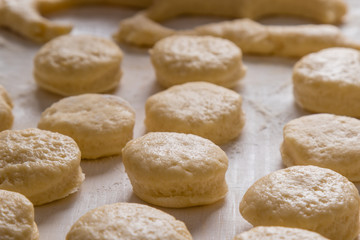 raw scones on table