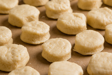 raw scones on table