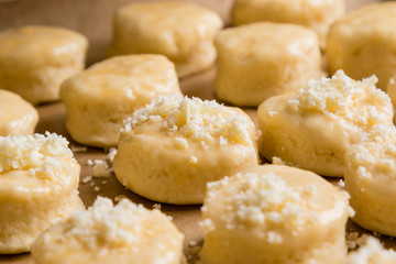 raw scones on table
