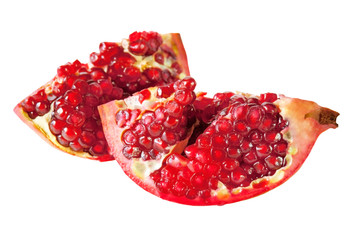 Ripe pomegranate fruit isolated on white background. Selective focus