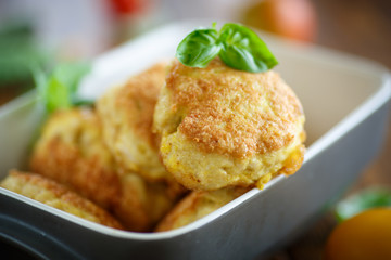 fried cutlet in ceramic form