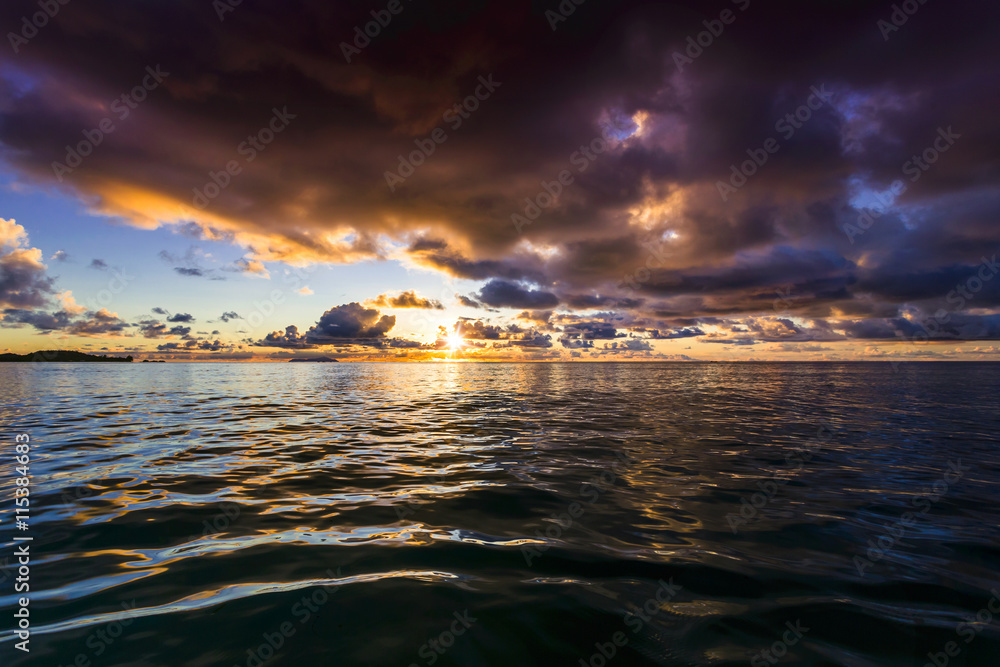 Wall mural sunset colors of seychelles
