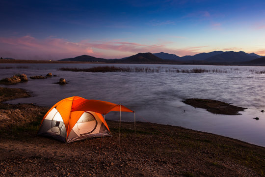 tent   at twilight