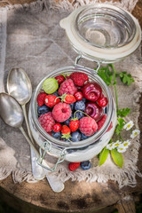 Healthy muesli with yogurt and berry fruits