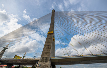 Mega sling Bridge,Rama 8 Bridge with nice sky background, Bangkok Thailand