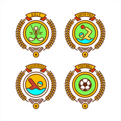  Emblems of sports clubs. Golf, water Polo, swimming, soccer. Vector illustration